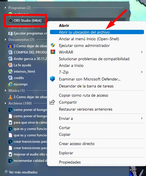 obs studio ubicacion del archivo