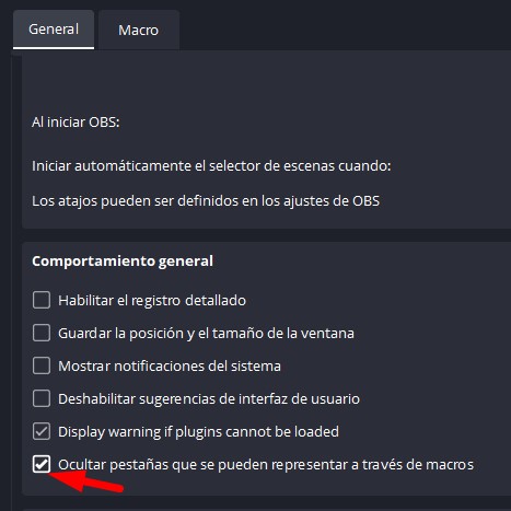 ocultar pestañas en advance scene switcher