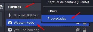 Propiedades de la webcam en OBS studio